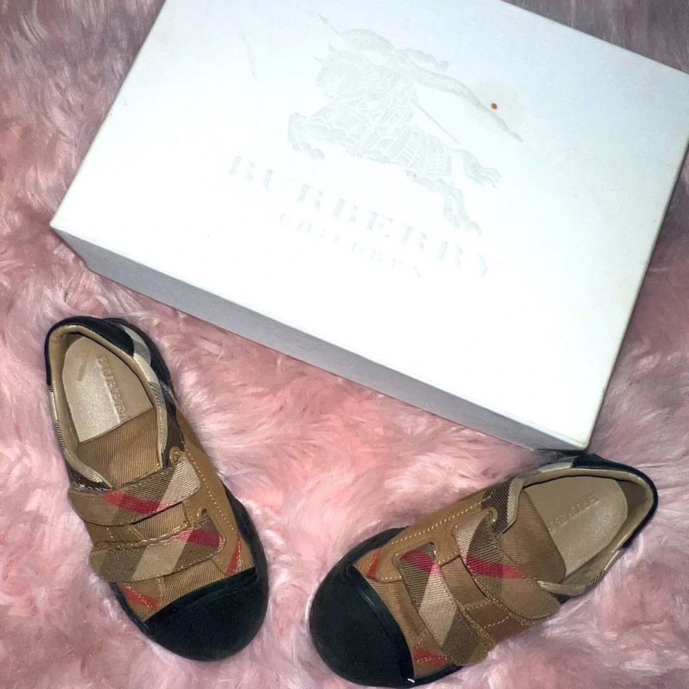 Burberry Kids Tan Black Checkered Sneakers